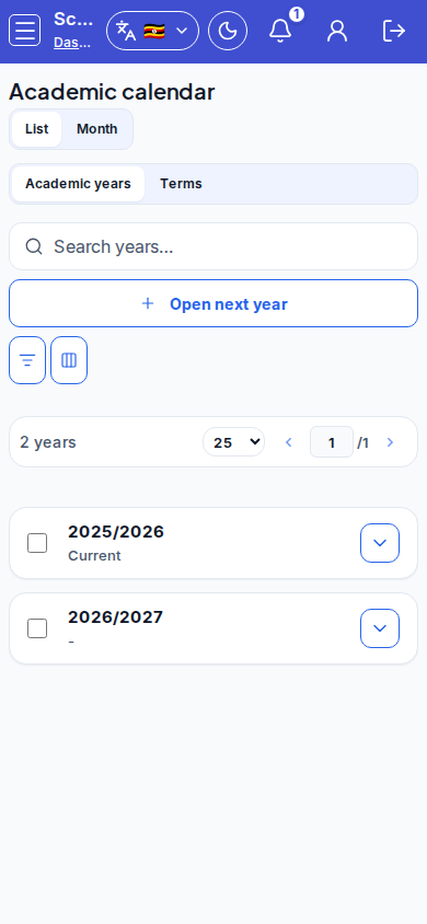 Academic calendar mobile