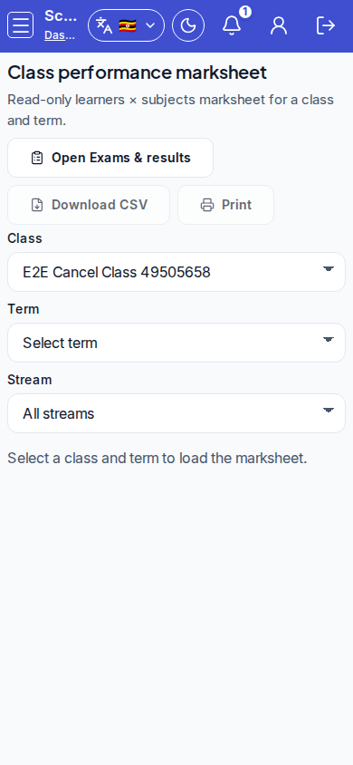 Class performance marksheet mobile