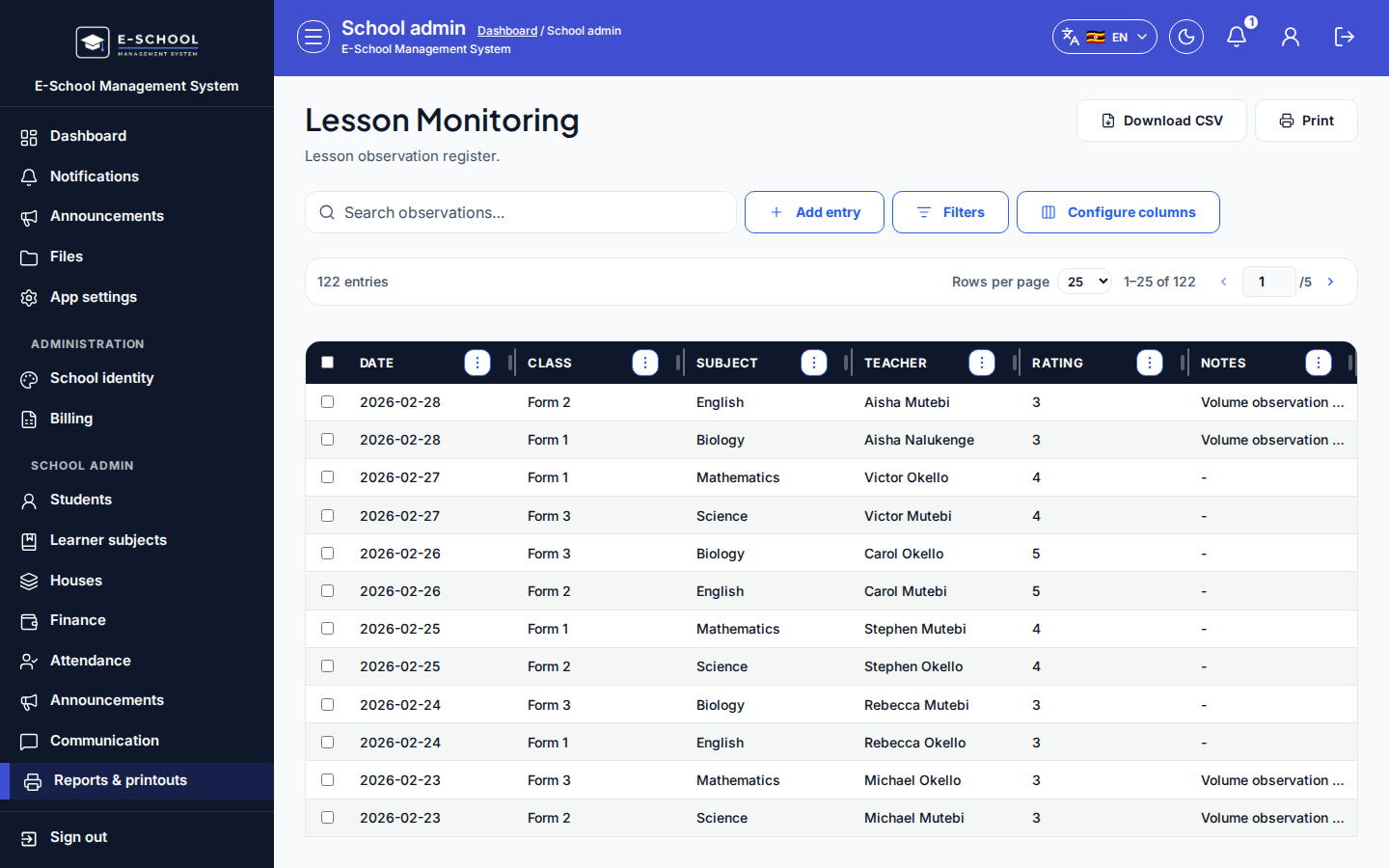 Lesson Monitoring desktop