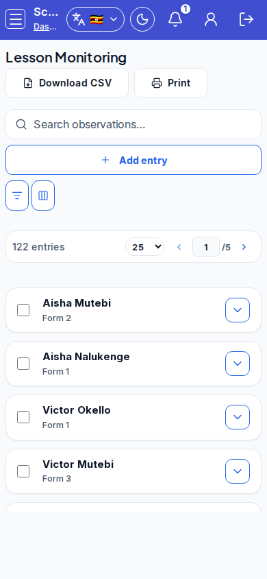 Lesson Monitoring mobile