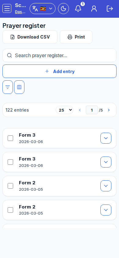 Prayer Register mobile
