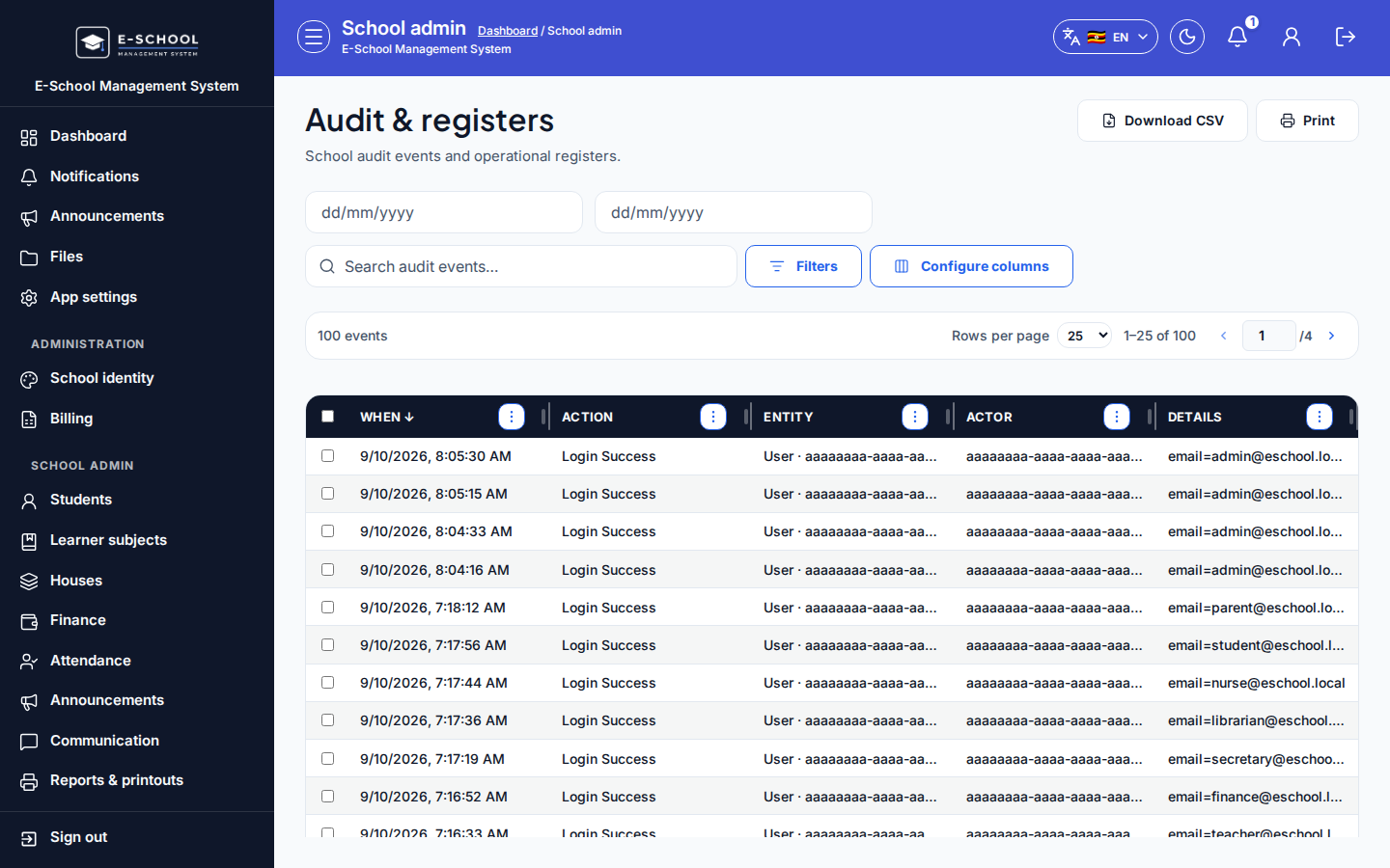 Audit & registers desktop