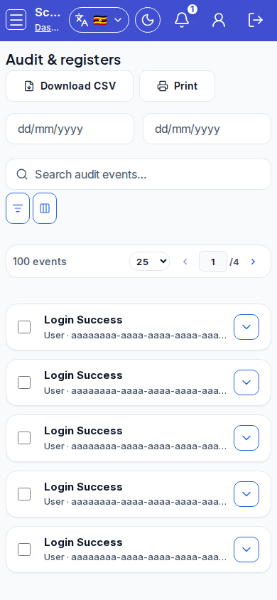 Audit & registers mobile