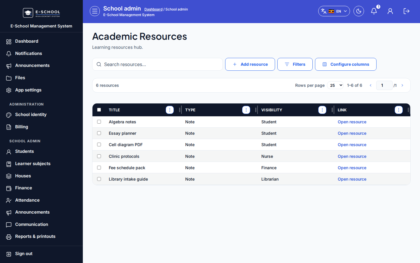 Academic Resources desktop
