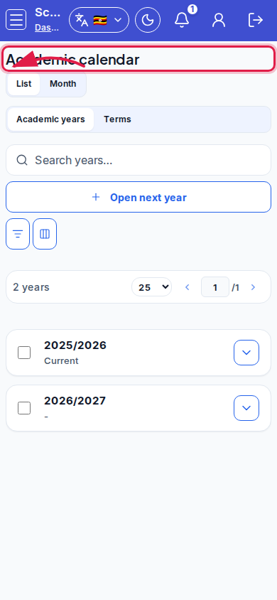 Academic calendar step 4 mobile