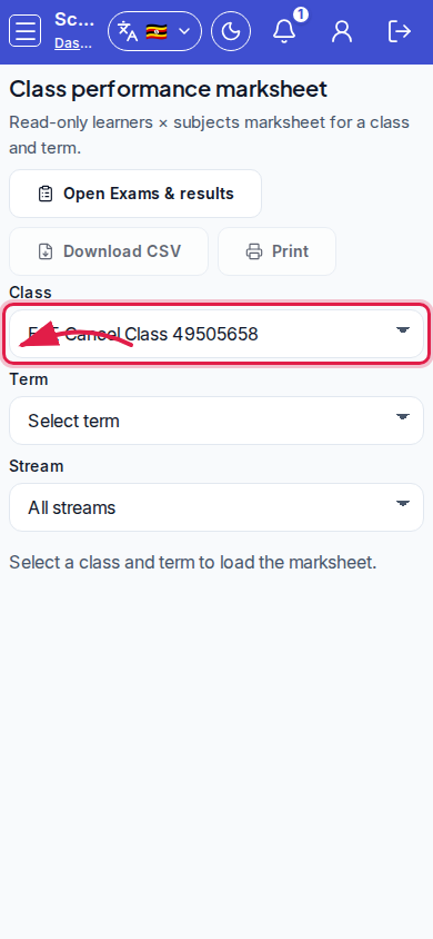 Class performance marksheet step 2 mobile