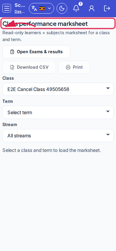 Class performance marksheet step 5 mobile