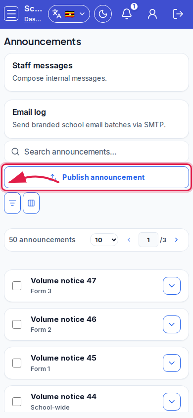 Announcements step 3 mobile