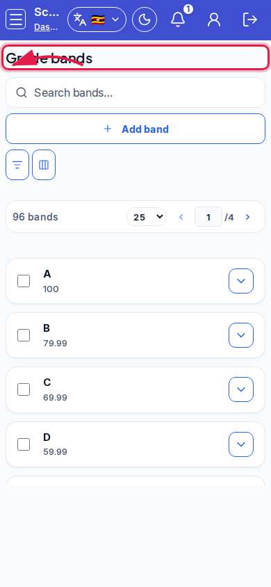 Grade bands step 1 mobile