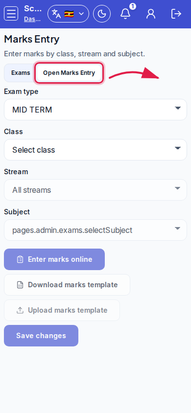 Marks Entry step 1 mobile
