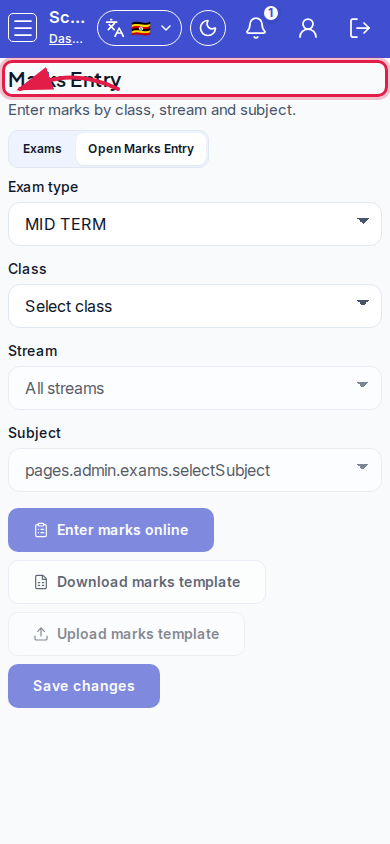 Marks Entry step 2 mobile