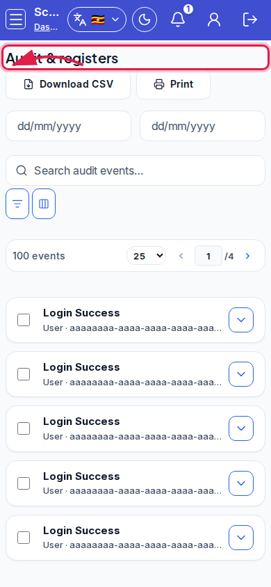Audit &amp; registers step 2 mobile