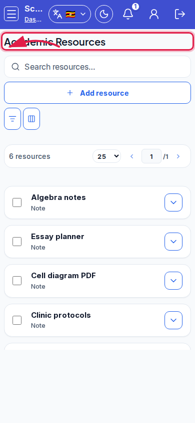 Academic Resources step 3 mobile