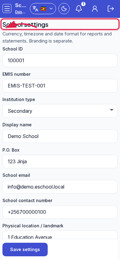 School settings step 3 mobile
