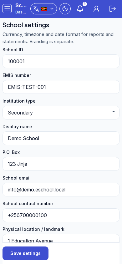 School settings step 4 mobile