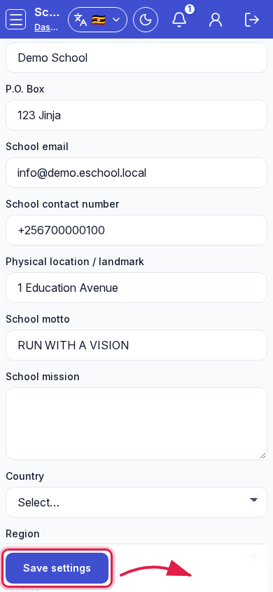 School settings step 5 mobile