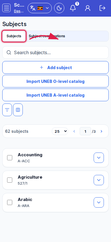 Subjects step 1 mobile