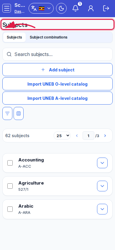 Subjects step 5 mobile