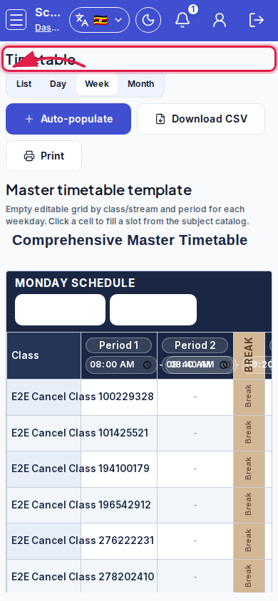 Timetable step 3 mobile