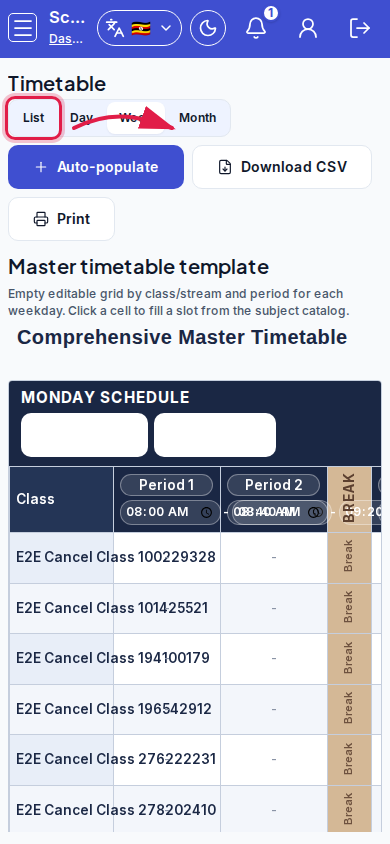 Timetable step 4 mobile