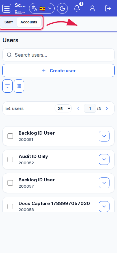 Users step 1 mobile