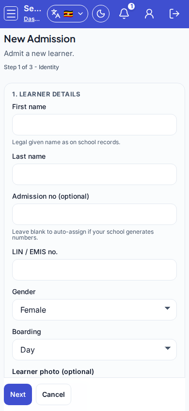Admit step 1 Identity mobile