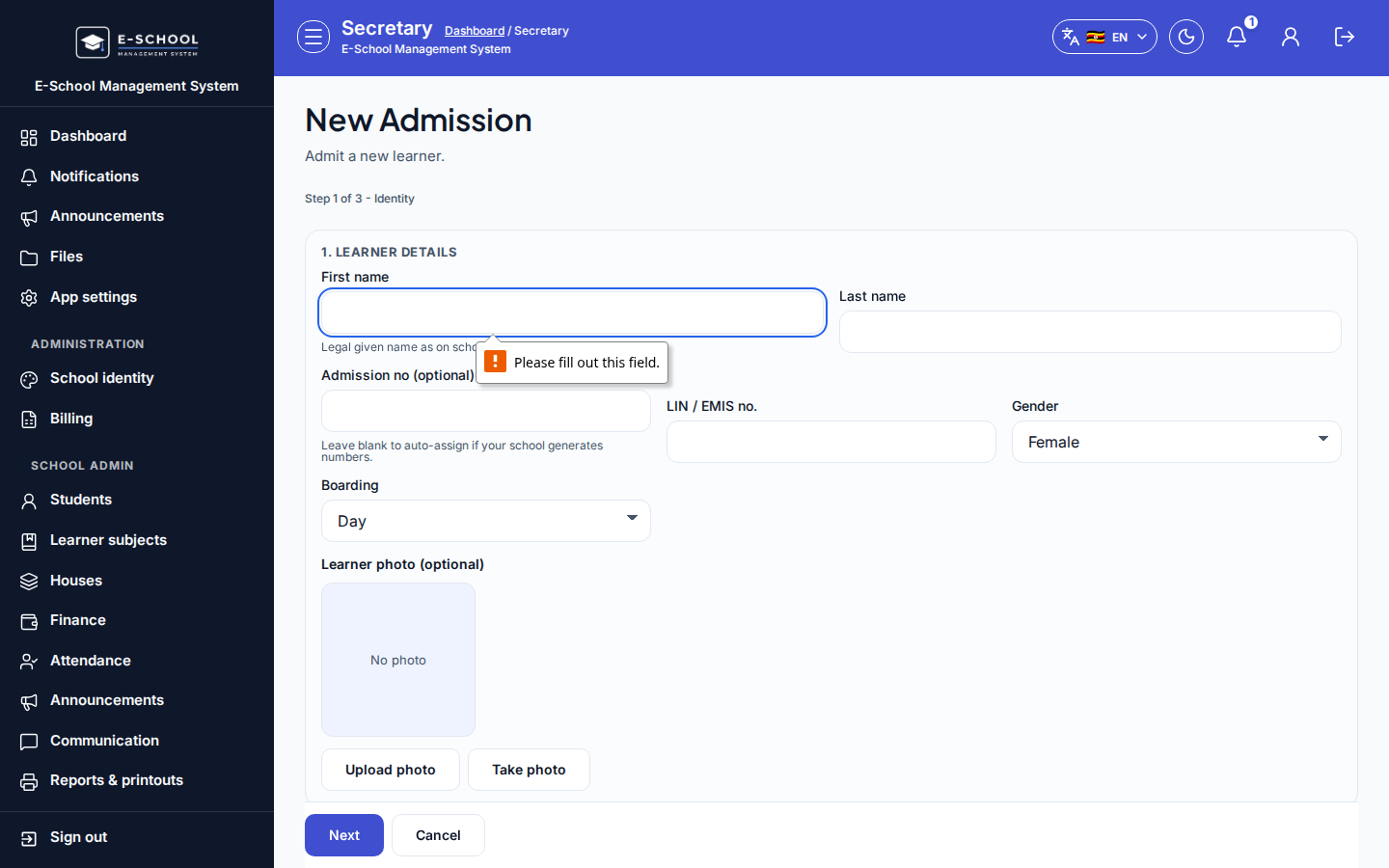 Admit step 2 Enrollment desktop
