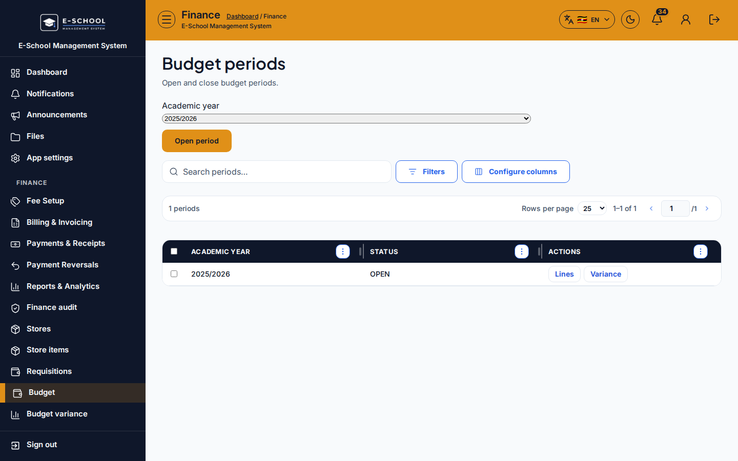 Budget periods desktop