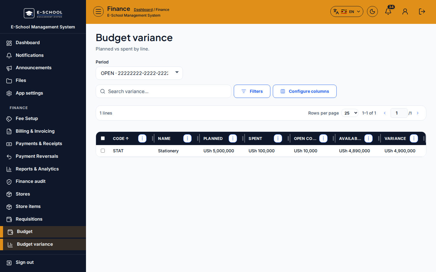 Budget variance desktop