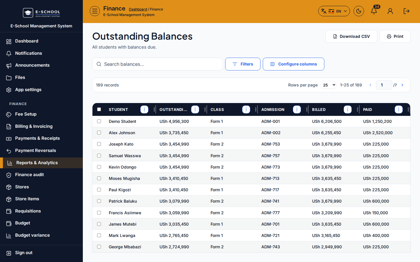 Outstanding Balances desktop