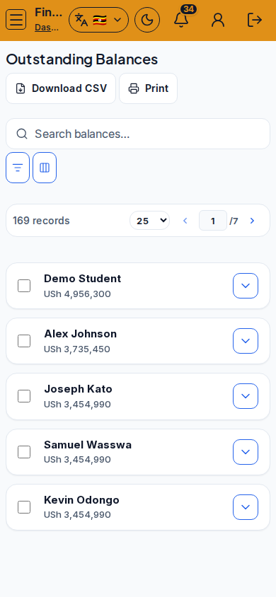 Outstanding Balances mobile