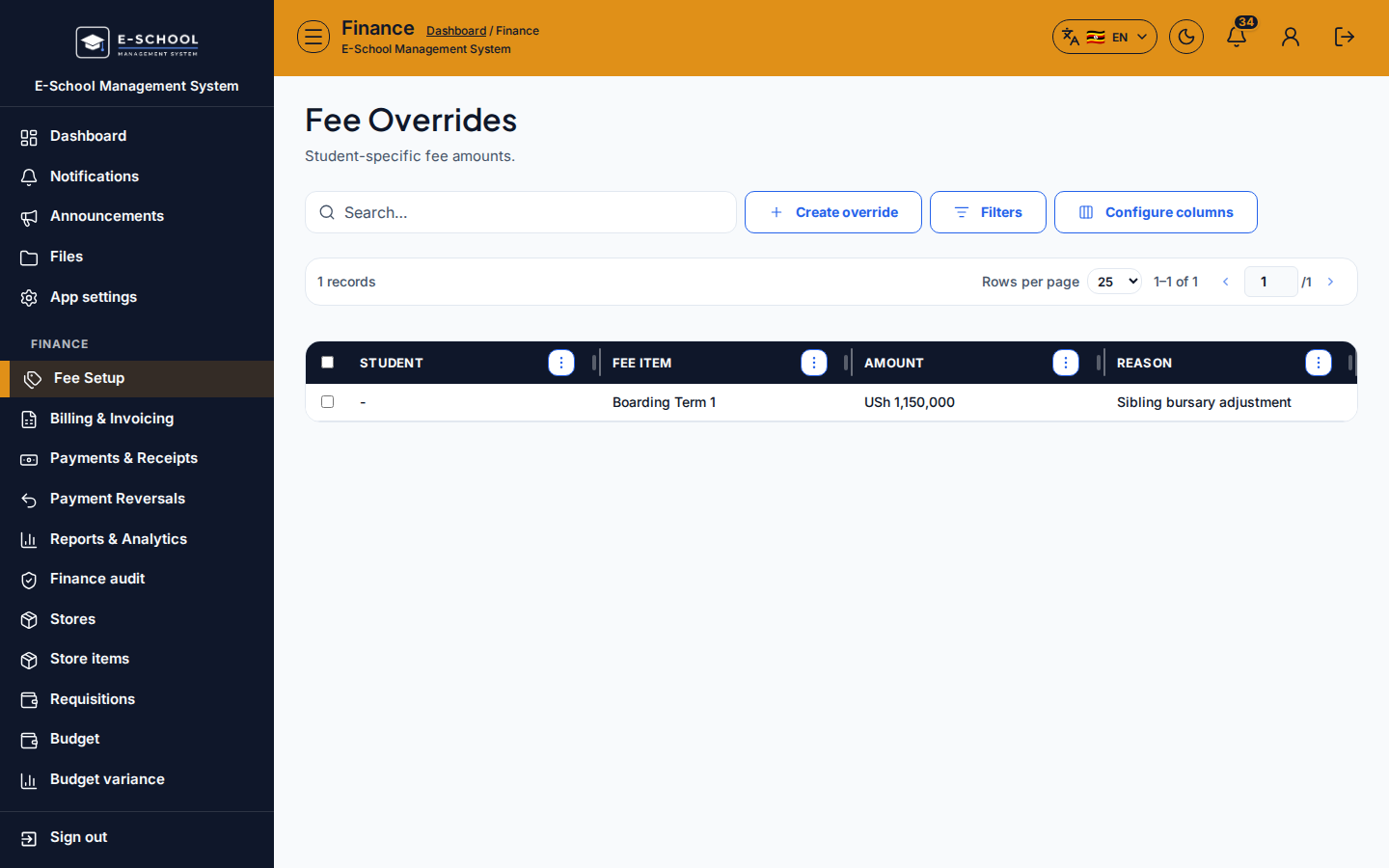 Fee Overrides desktop