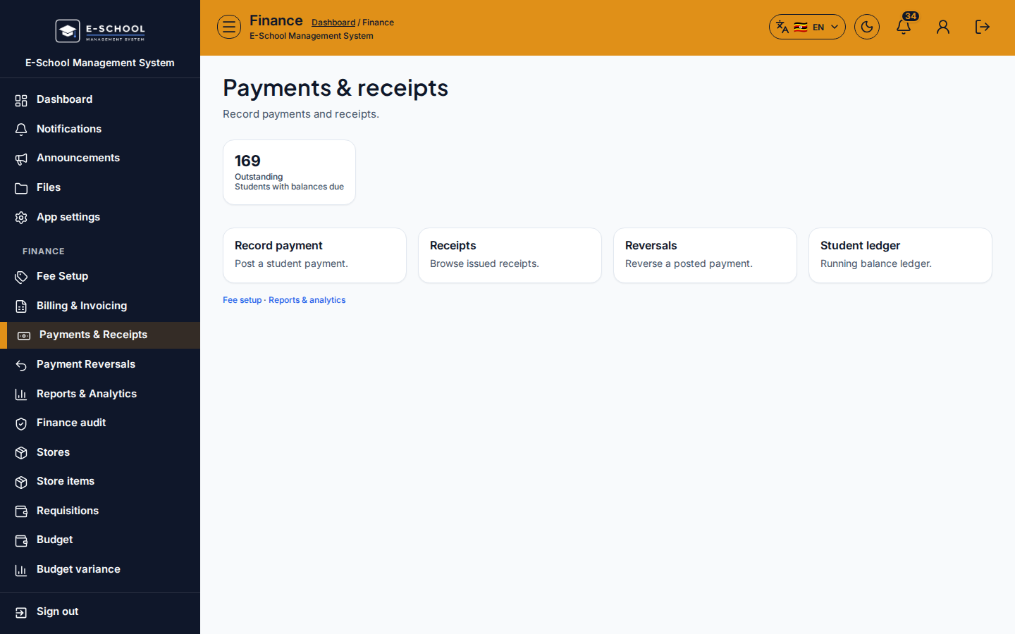 Payments & Receipts desktop