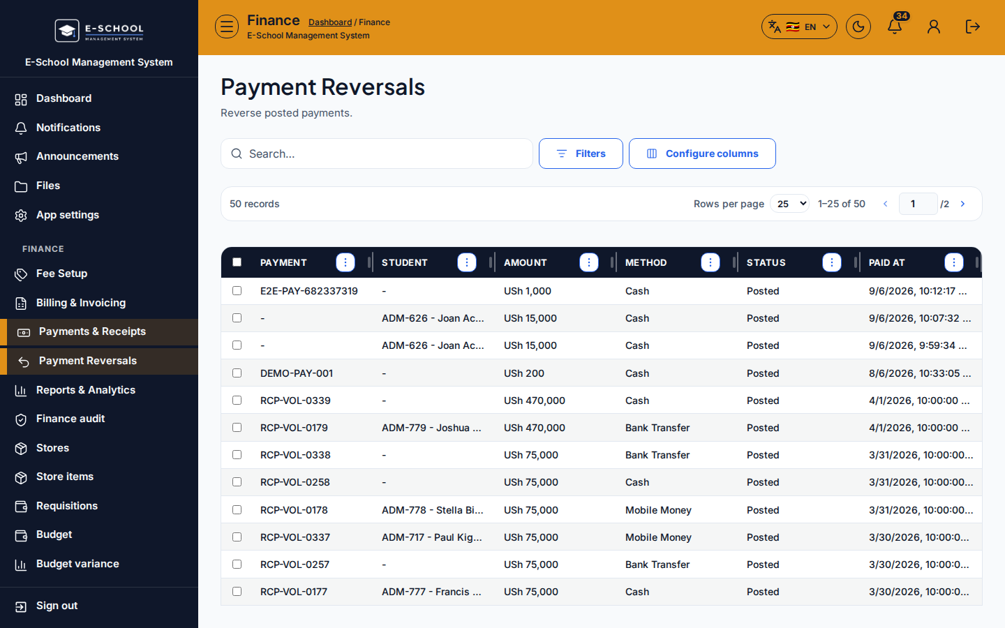 Payment Reversals desktop