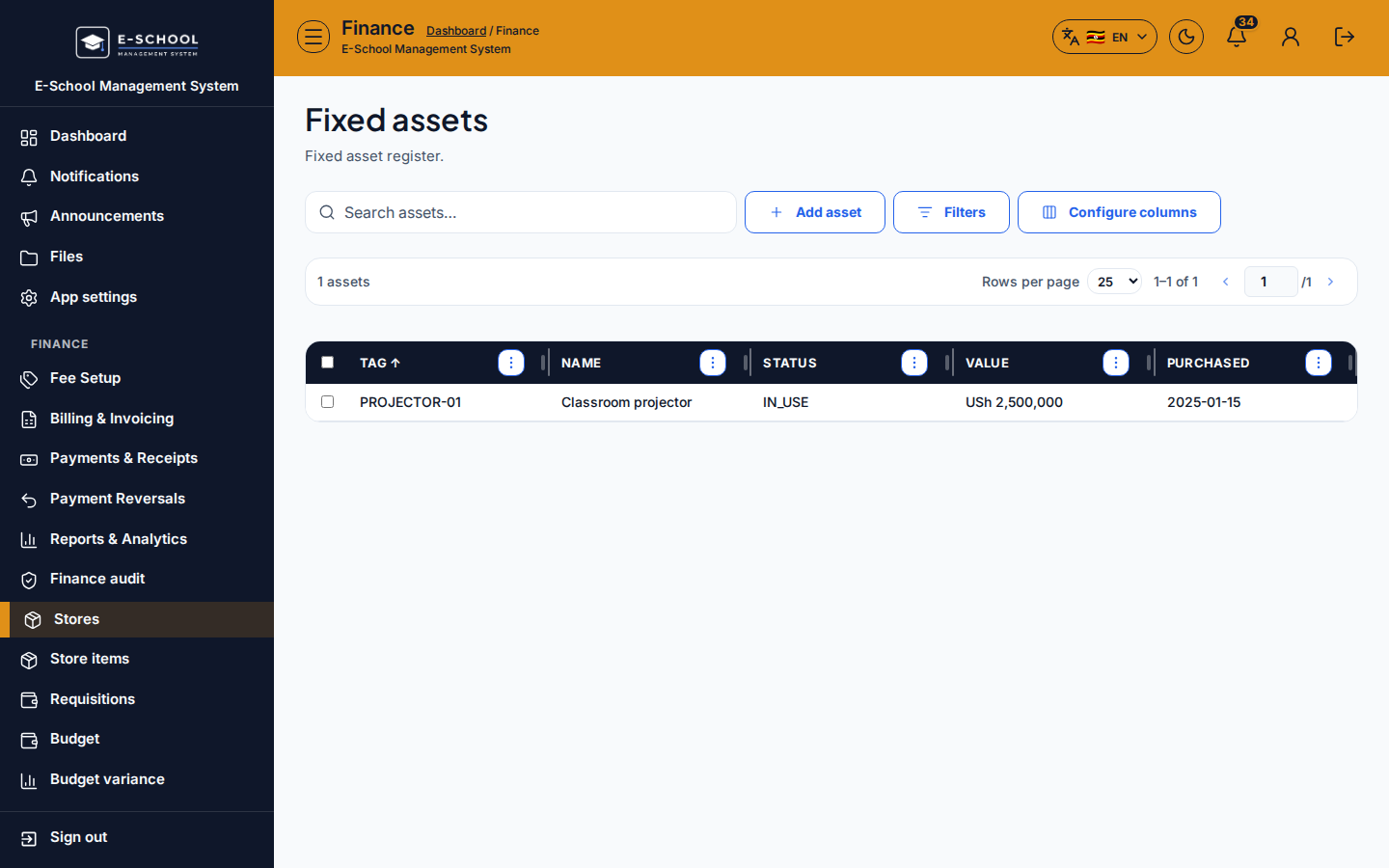 Fixed assets desktop