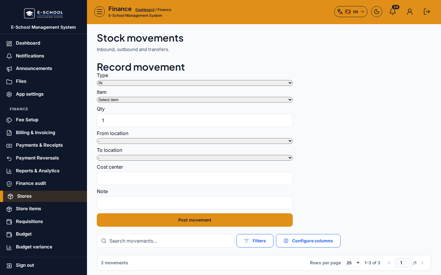 Stock movements desktop