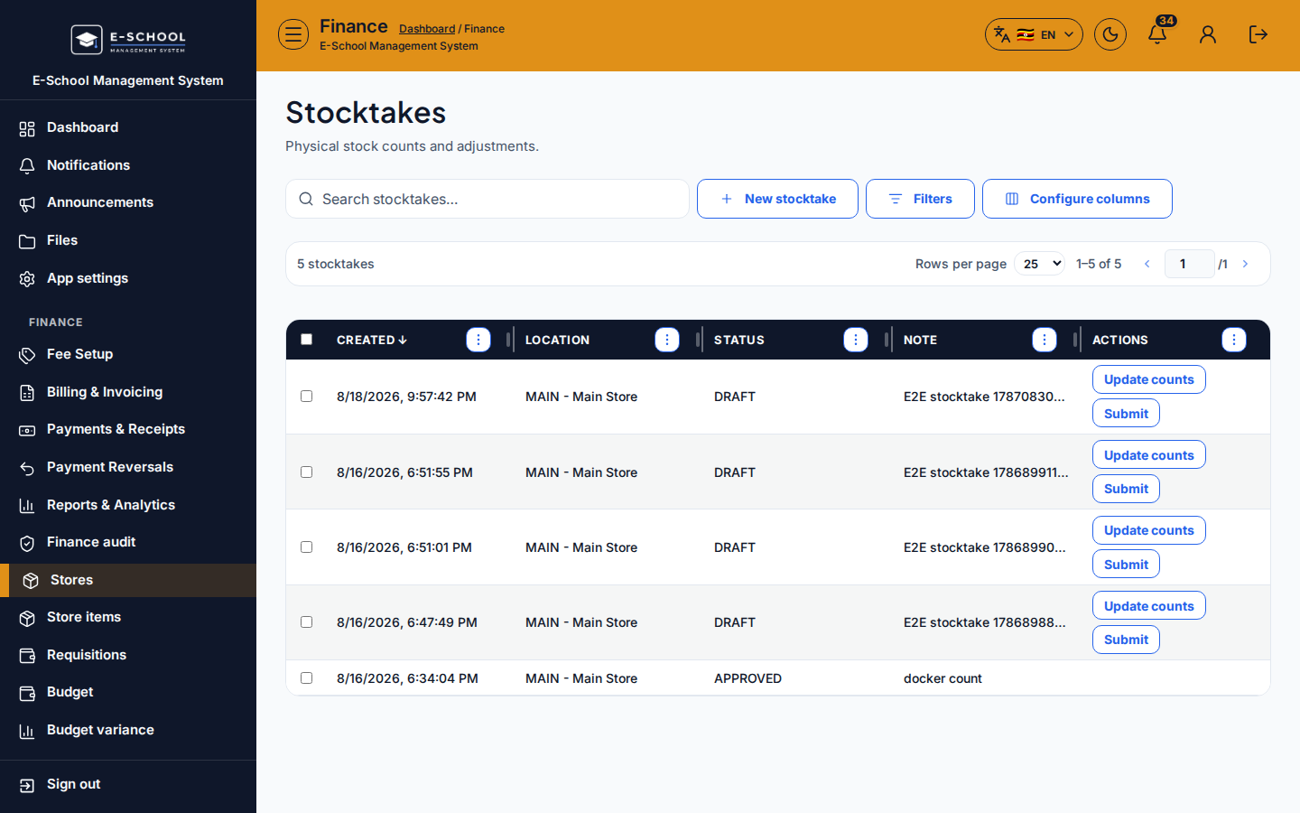 Stocktakes desktop