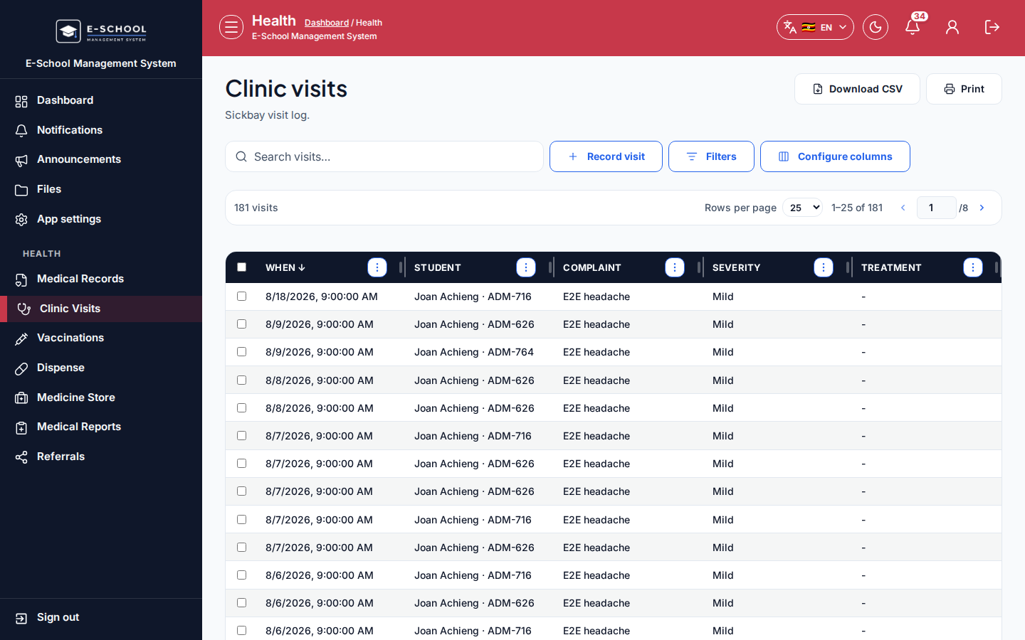 Clinic Visits desktop