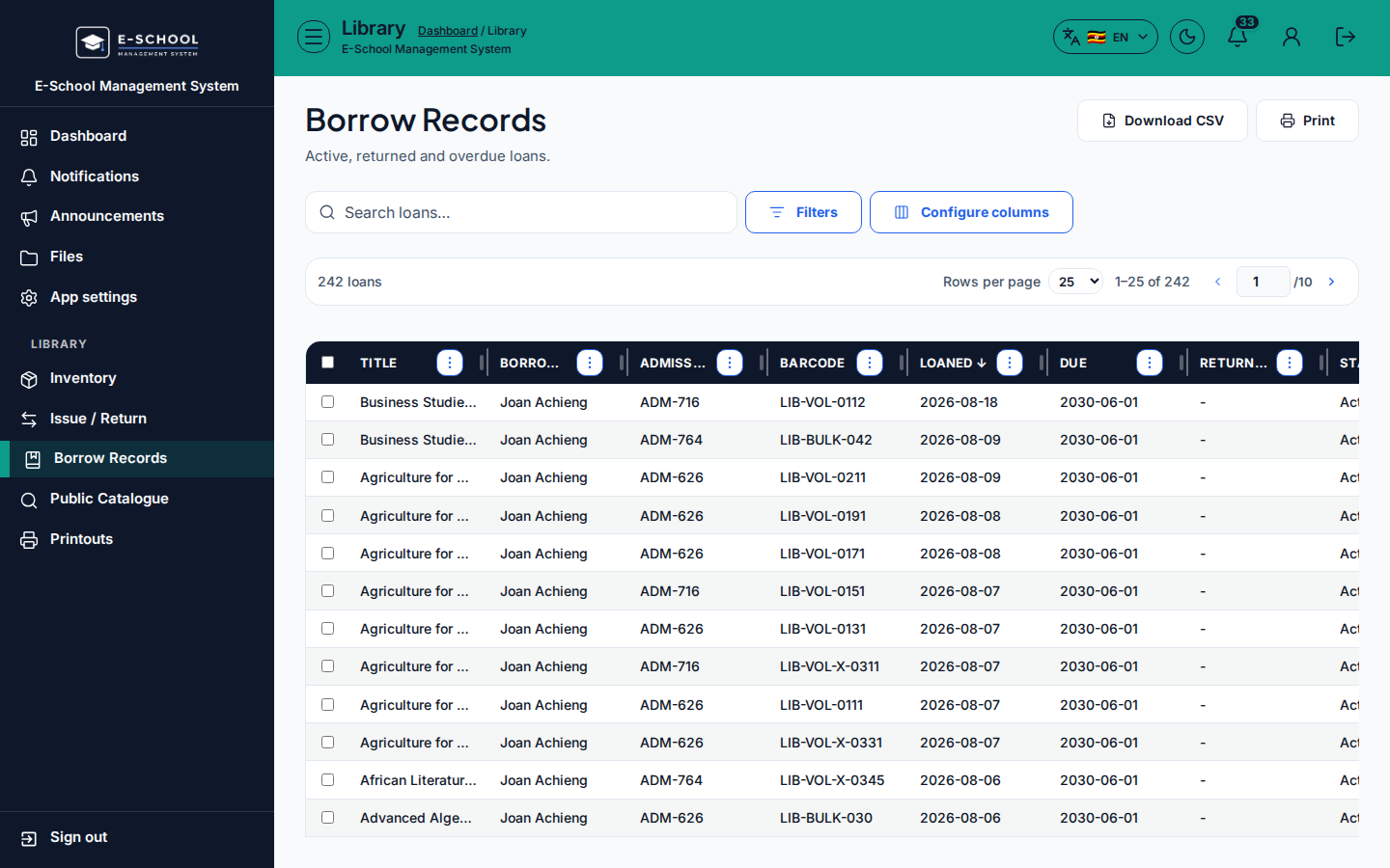Borrow Records desktop
