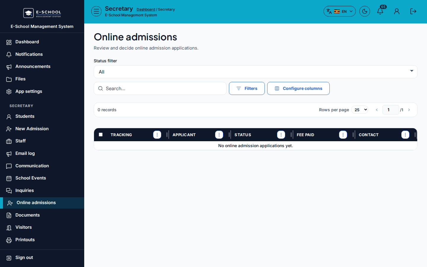 Online admissions desktop