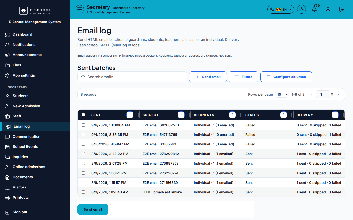 Email log desktop