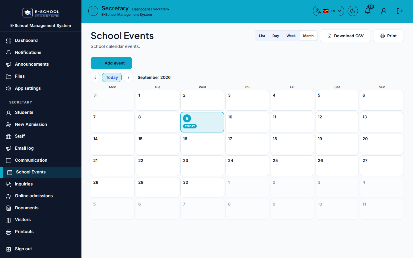 School Events desktop