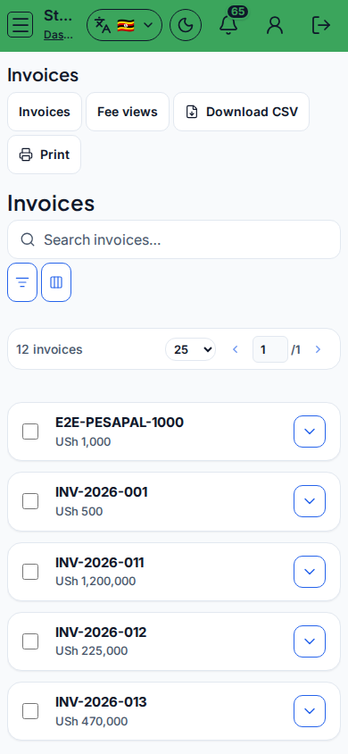 Invoices mobile