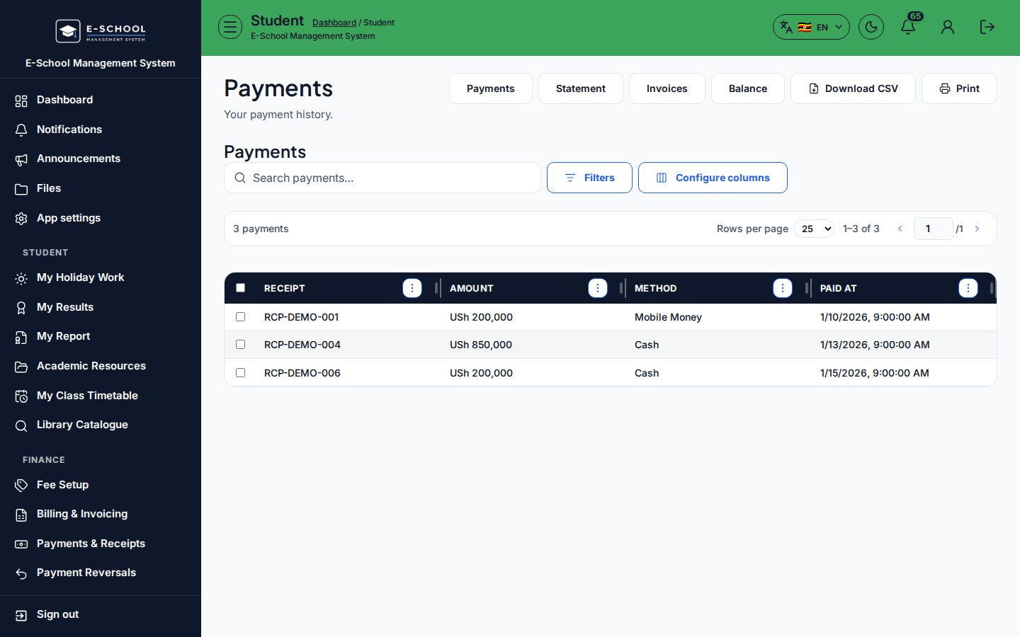 Payments desktop