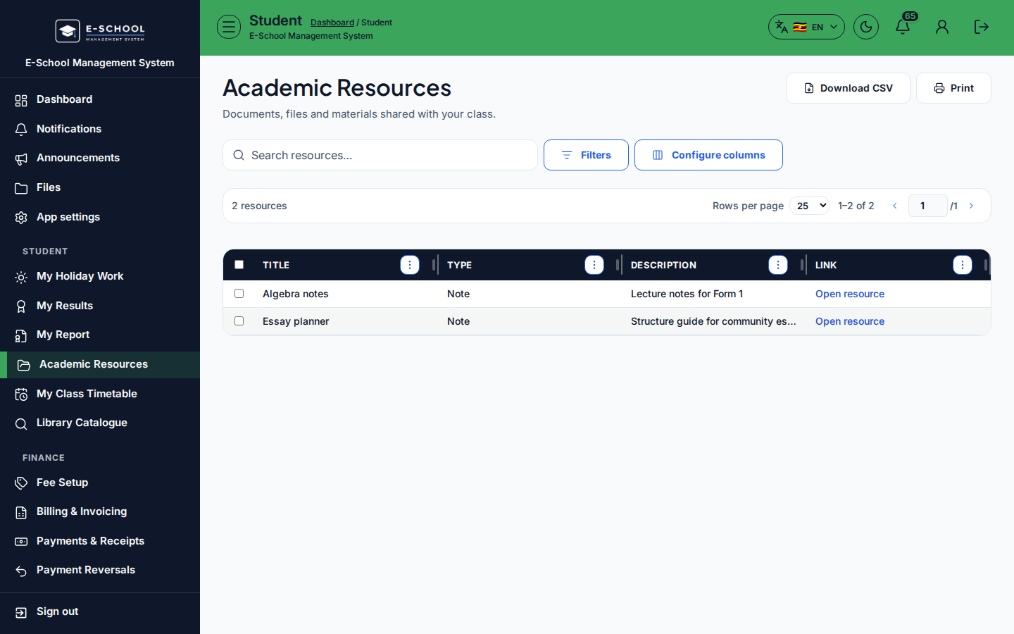 Academic Resources desktop