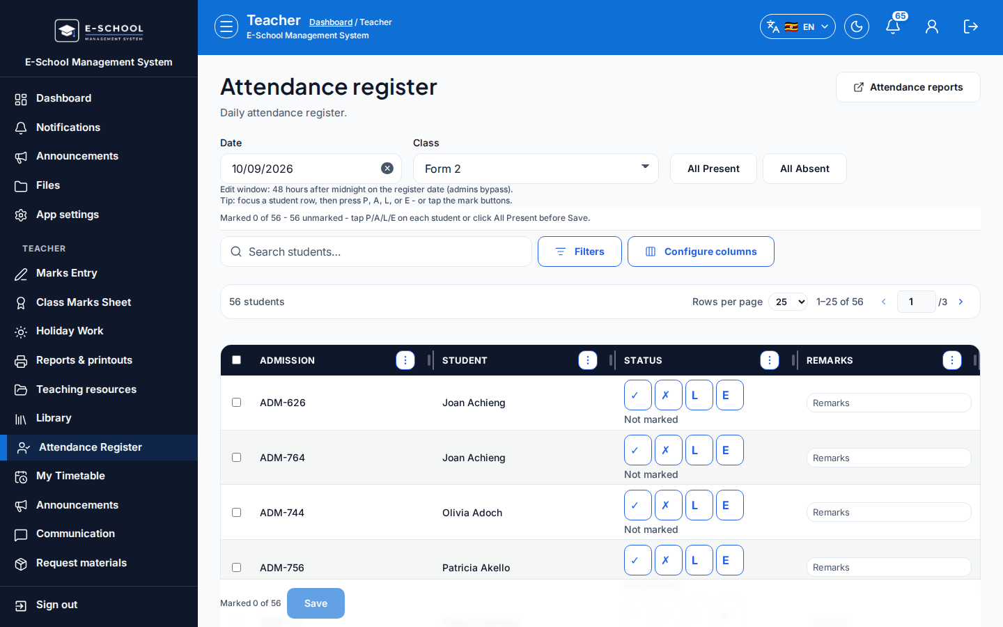 Attendance Register desktop