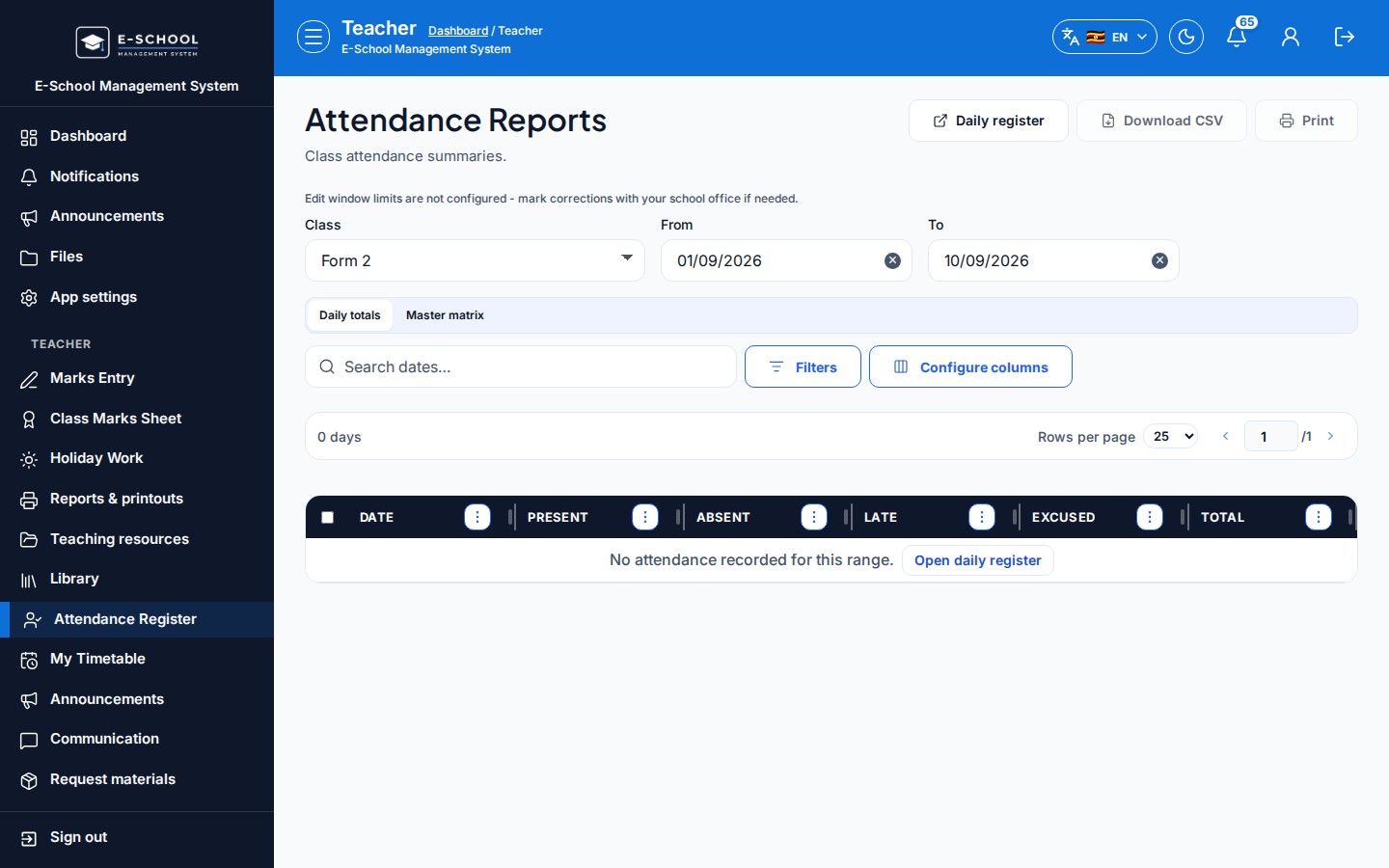 Attendance Reports desktop