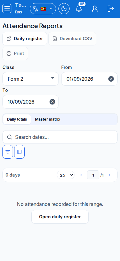 Attendance Reports mobile