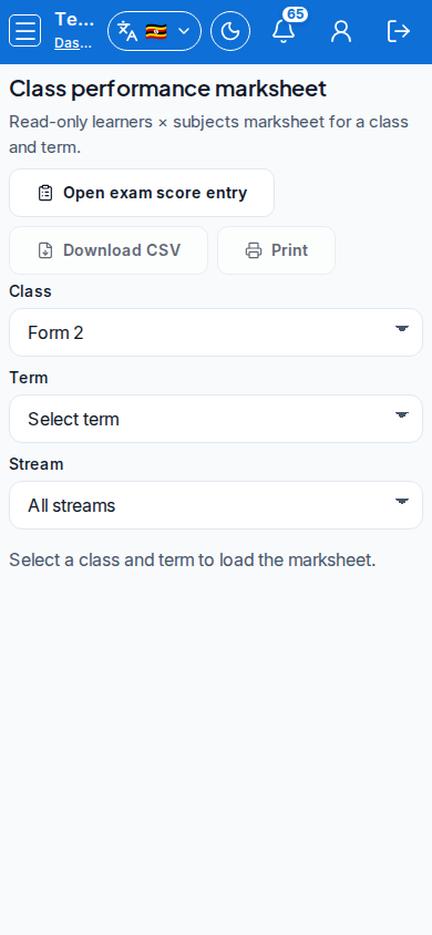 Class performance marksheet mobile