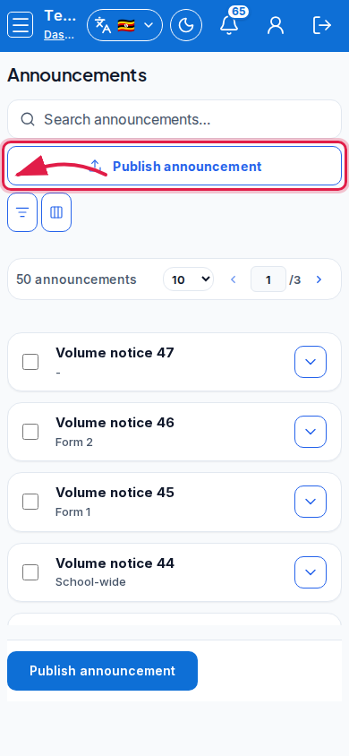 Announcements step 2 mobile